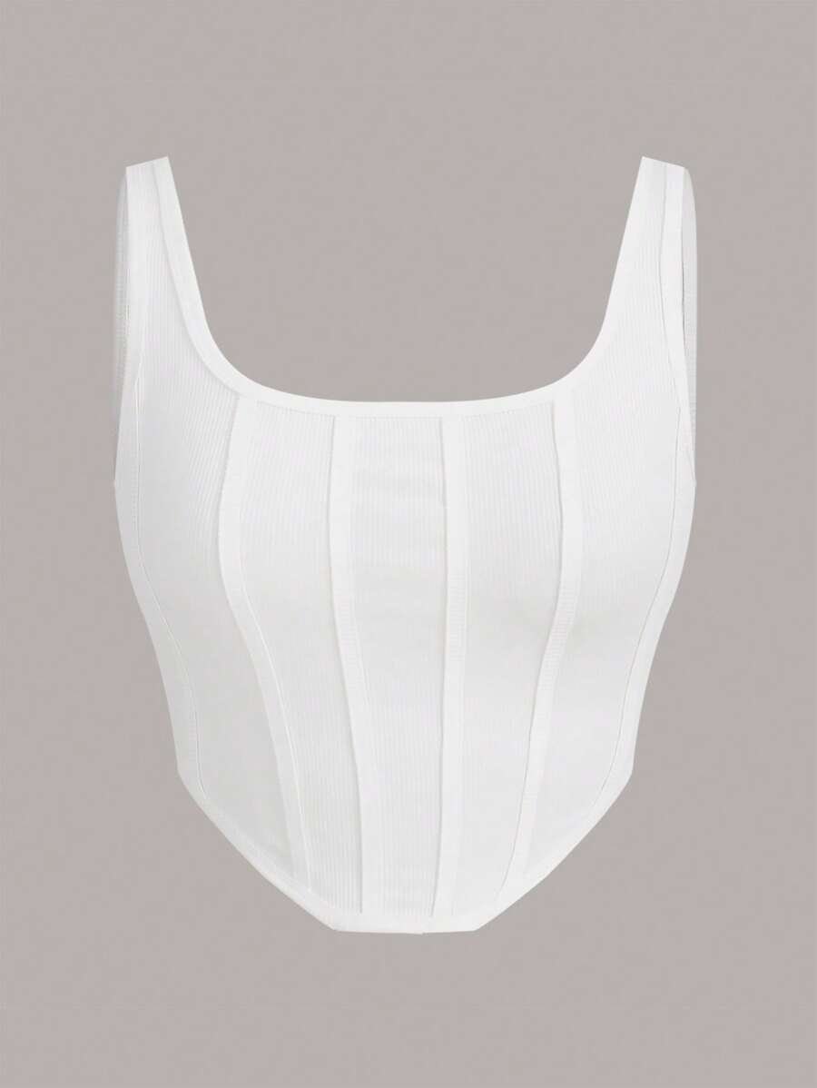 Muchica Women's Solid Color Square Neck Asymmetric Hem Casual Camisole - White - View 1