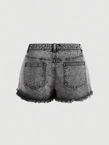 SHEIN EZwear Plus Ripped Raw Hem Denim Shorts - Grey - View 2