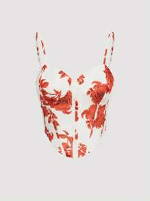 SHEIN Unity Floral Print Bandana Hem Cami Top - Orange - View 1