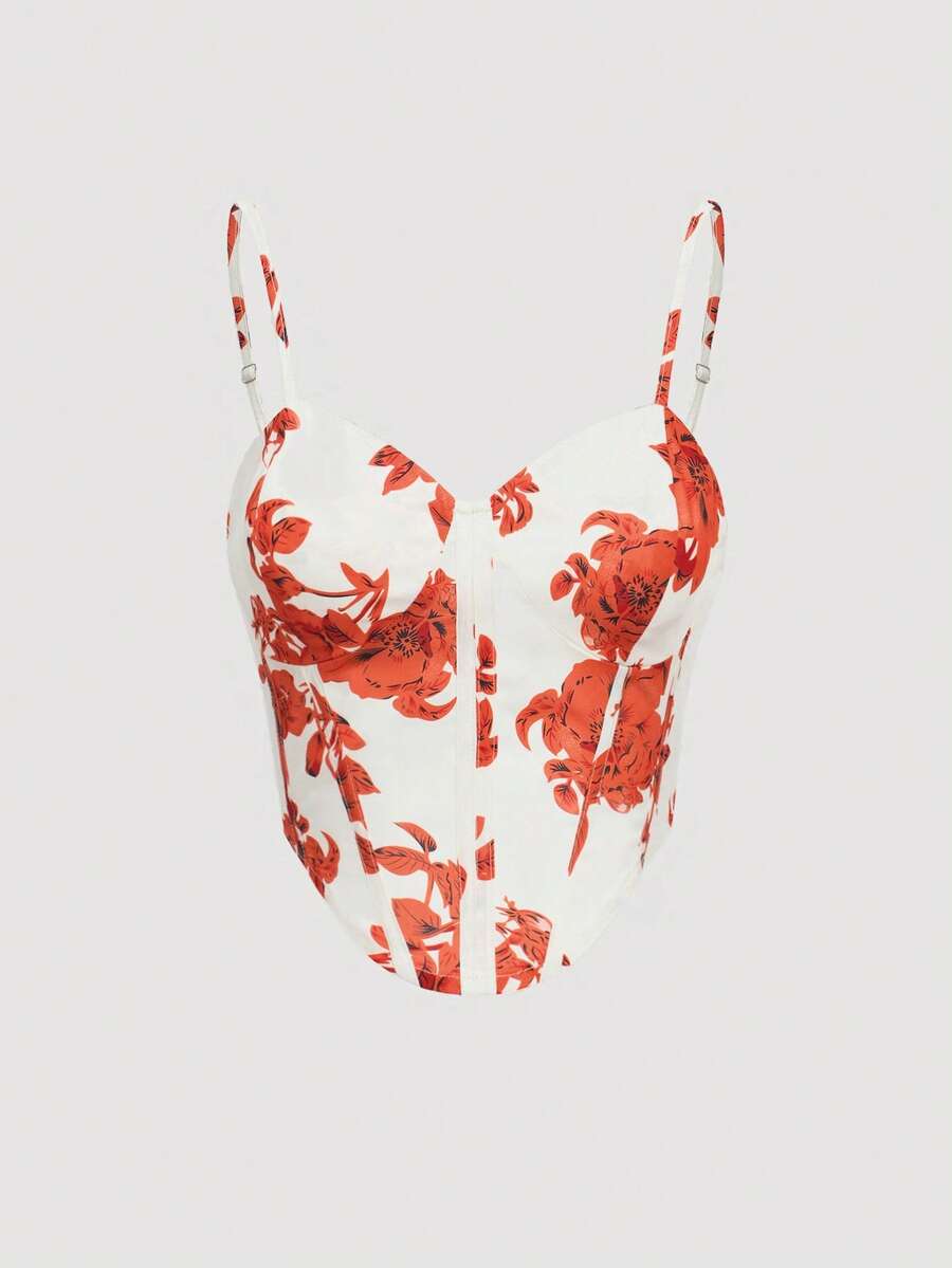 SHEIN Unity Floral Print Bandana Hem Cami Top - Orange - View 1