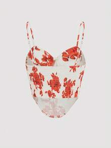 SHEIN Unity Floral Print Bandana Hem Cami Top - Orange - View 2