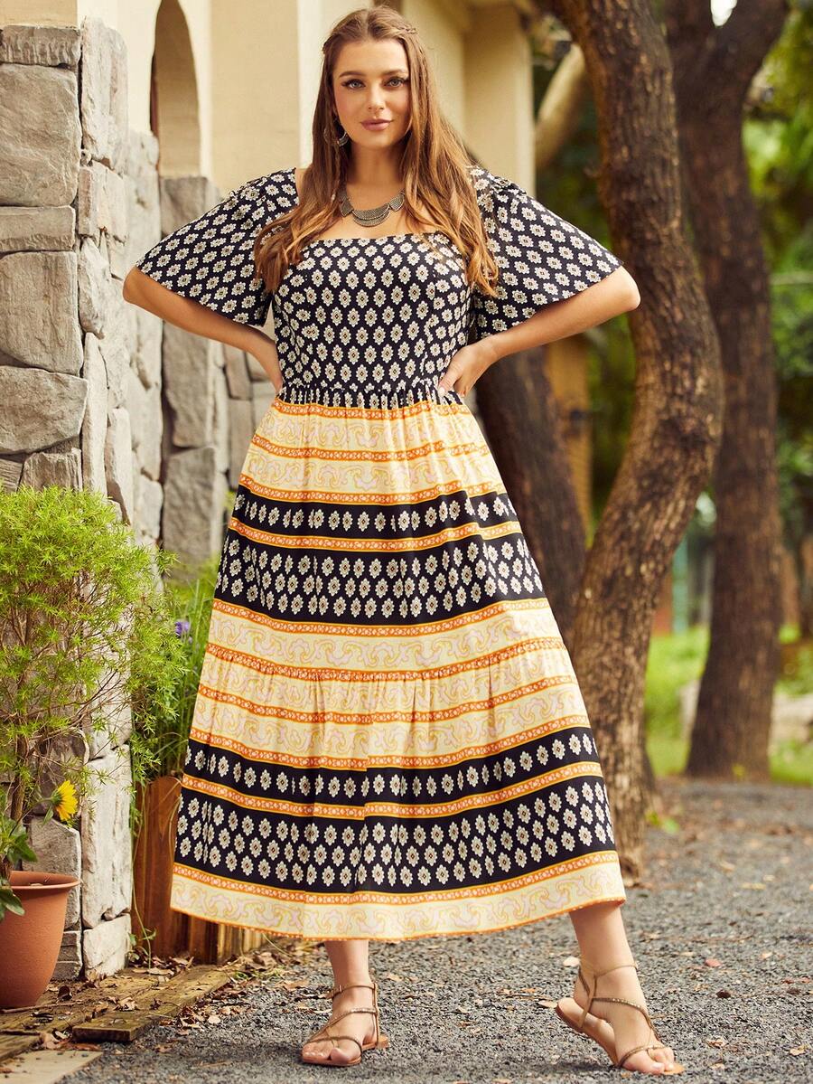 S BETRO 大碼幾何印花荷葉邊洋裝 - 彩色 - 查看 1