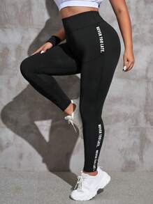 Rhythm Era 大碼字母圖案寬腰帶運動打底褲