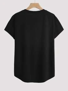 SHEIN LUNE Áo thun nữ Thực vật Slogan Giải trí - màu đen - Xem 2