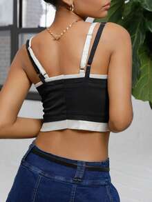 DAZY 2 In 1 Crop Cami Top - Black - View 2