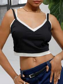 DAZY 2 In 1 Crop Cami Top - Black - View 3