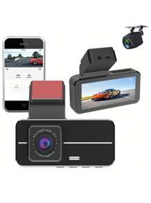 2 Lens 1080P WIFI Car Dashcam 3.4 Inch Mini Car Black Box G-Sensor Video Recording - Black - View 3