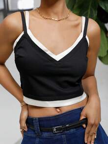 DAZY 2 In 1 Crop Cami Top - Black - View 8