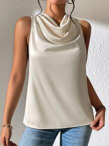 SHEIN Privé Draped Tie Backless Satin Blouse - Apricot - View 5