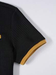 Manfinity Homme 男士拼接領POLO衫 - 黑色 - 查看 4