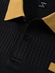 Manfinity Homme 男士拼接領POLO衫 - 黑色 - 查看 5