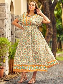 S BETRO Vestido con estampado de manga murciélago - Albaricoque - Ver 1