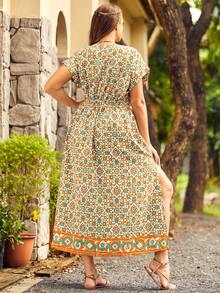 S BETRO Vestido con estampado de manga murciélago - Albaricoque - Ver 2