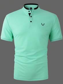 Manfinity Homme Men Antler Print Contrast Trim Polo Shirt - Mint Green - View 4