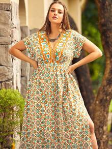 S BETRO Vestido con estampado de manga murciélago - Albaricoque - Ver 5