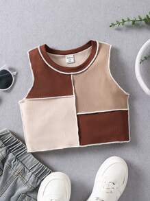 SHEIN Toddler Girls Colourblock Top-stitching Tank Top - Multicolor - View 1