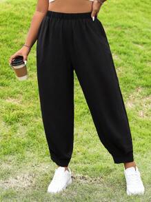 Flirla 大碼素色斜口袋長褲 - 黑色 - 查看 6