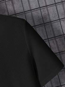 Manfinity Homme 男士素色缺口領T恤 - 黑色 - 查看 5