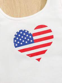 SHEIN Girls American Flag Print Tank Top & Star Print Ruffle Hem Shorts - Multicolor - View 3