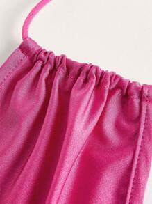 SHEIN ICON Solid Hanky Hem Halter Top - Hot Pink - View 4
