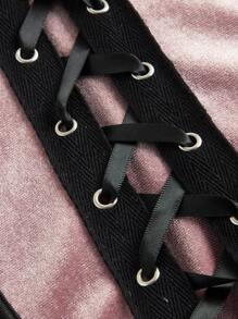 ROMWE Goth Áo hai dây Plus Size Ren lên Thùa khuyết Tương phản ràng buộc màu trơn Thanh lịch - Màu Hồng baby - Xem 3