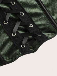 ROMWE Goth Plus Lace Up Front Cami Top - Dark Green - View 3