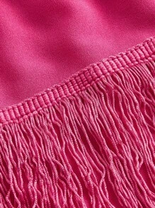 SHEIN ICON Solid Fringe Trim Skirt - Hot Pink - View 3