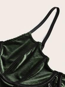 ROMWE Goth Plus Lace Up Front Cami Top - Dark Green - View 4