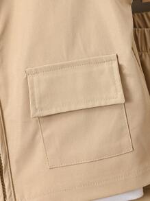 SHEIN 少年男孩字母拼接口袋背心＆短褲＆帽子 - 卡其色 - 查看 3