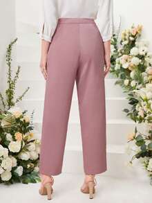 Modelyn Button Detail Split Hem Suit Trousers - Dusty Pink - View 2