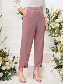 Modelyn Button Detail Split Hem Suit Trousers - Dusty Pink - View 4