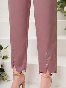 Modelyn Button Detail Split Hem Suit Trousers - Dusty Pink - View 6