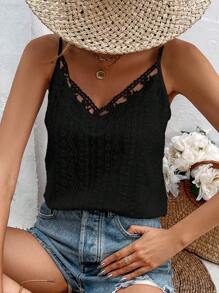 SHEIN VCAY Guipure Lace Trim Cami Top - Black - View 1