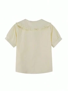 Blusa con bordado floral de cuello exagerado - Amarillo - Ver 2