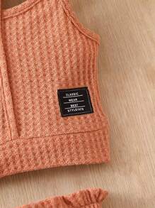 SHEIN Bộ hai mảnh Gái Đắp vá Quần paper-bag Lá thư Giải trí - màu nâu - Xem 6