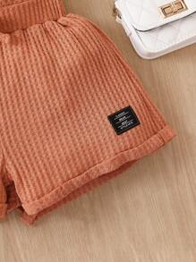 SHEIN Bộ hai mảnh Gái Đắp vá Quần paper-bag Lá thư Giải trí - màu nâu - Xem 7