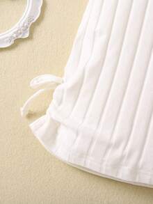 SHEIN Niñas Camiseta fruncido con nudo lateral tejido de canalé - Blanco - Ver 5