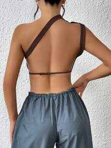 SHEIN ICON 單肩露背短款上衣 - 巧克力棕 - 查看 4