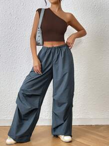 SHEIN ICON 單肩露背短款上衣 - 巧克力棕 - 查看 7