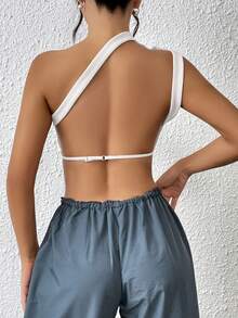 SHEIN ICON Áo nữ Bất đối xứng Cắt ra Lộ Lưng màu trơn Gợi cảm - trắng - Xem 3