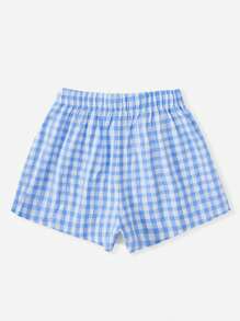 SHEIN EZwear Gingham Elastic Waist Shorts - Blue and White - View 2