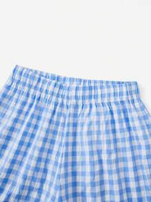 SHEIN EZwear Gingham Elastic Waist Shorts - Blue and White - View 5