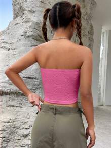SHEIN EZwear 素色短款抹胸上衣 - 粉色 - 查看 2