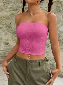 SHEIN EZwear 素色短款抹胸上衣 - 粉色 - 查看 3