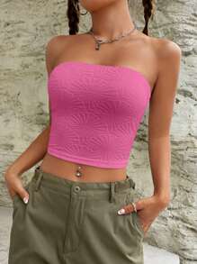 SHEIN EZwear 素色短款抹胸上衣 - 粉色 - 查看 4