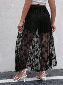 SHEIN Clasi Plus Butterfly Jacquard Mesh Overlay Skirt