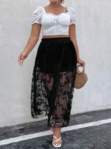 SHEIN Clasi Plus Butterfly Jacquard Mesh Overlay Skirt