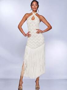 SHEIN BAE Đầm Lộ Lưng Hội Chữ thập mép Buộc lại màu trơn Gợi cảm - trắng - Xem 1