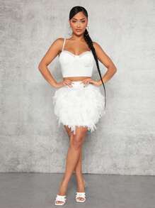 SHEIN SXY Váy nữ mép màu trơn Buổi tiệc - trắng - Xem 4