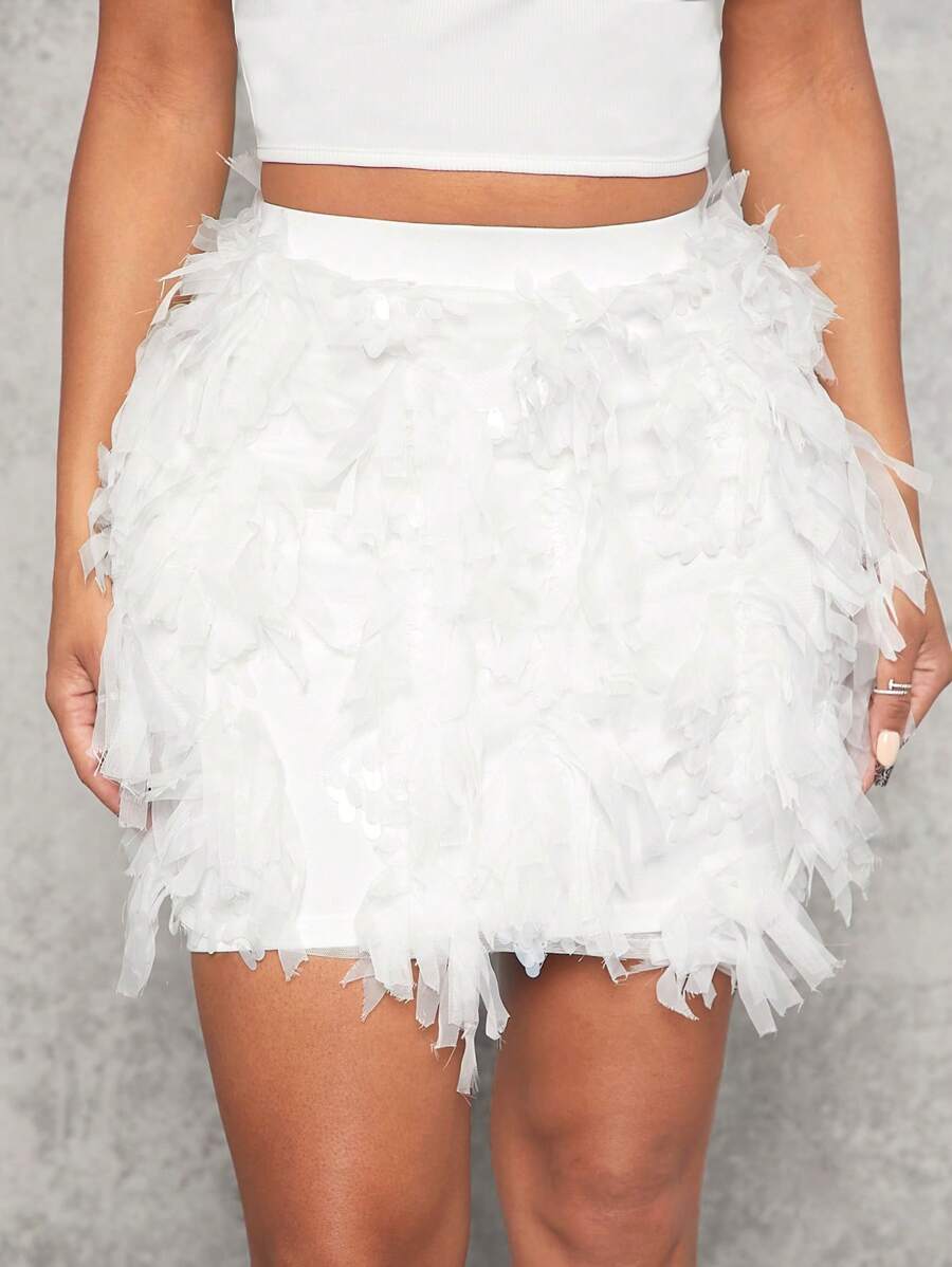 SHEIN SXY Váy nữ mép màu trơn Buổi tiệc - trắng - Xem 1